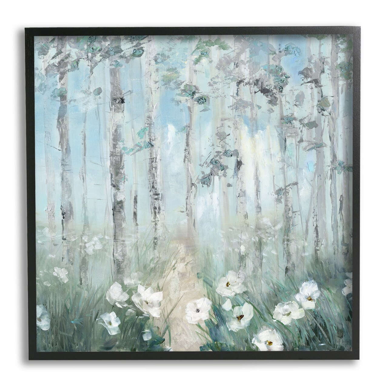 Stupell Industries White Flowers in Birch Forest Black Framed Giclee Art